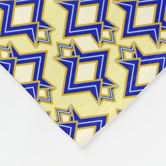 Art Deco Wallpaper Pattern, Beige and Blue Fleece Blanket (Corner)