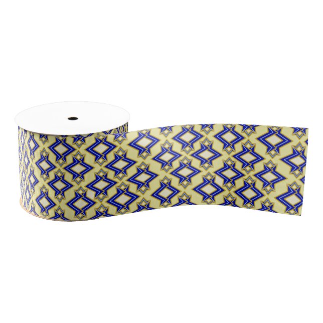 Art Deco Wallpaper Pattern, Beige and Blue Grosgrain Ribbon (Spool)