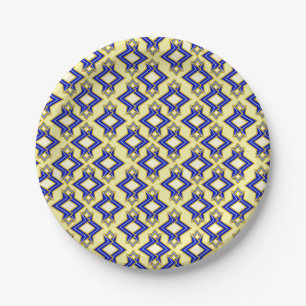 Art Deco Wallpaper Pattern, Beige and Blue Paper Plates