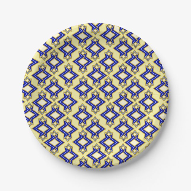 Art Deco Wallpaper Pattern, Beige and Blue Paper Plates (Front)