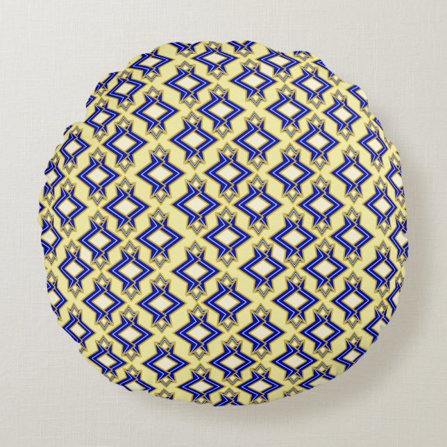 Art Deco Wallpaper Pattern, Beige and Blue Round Pillow (Front)