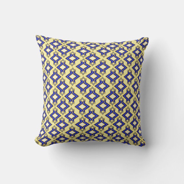 Art Deco Wallpaper Pattern, Beige and Blue Throw Pillow (Front)