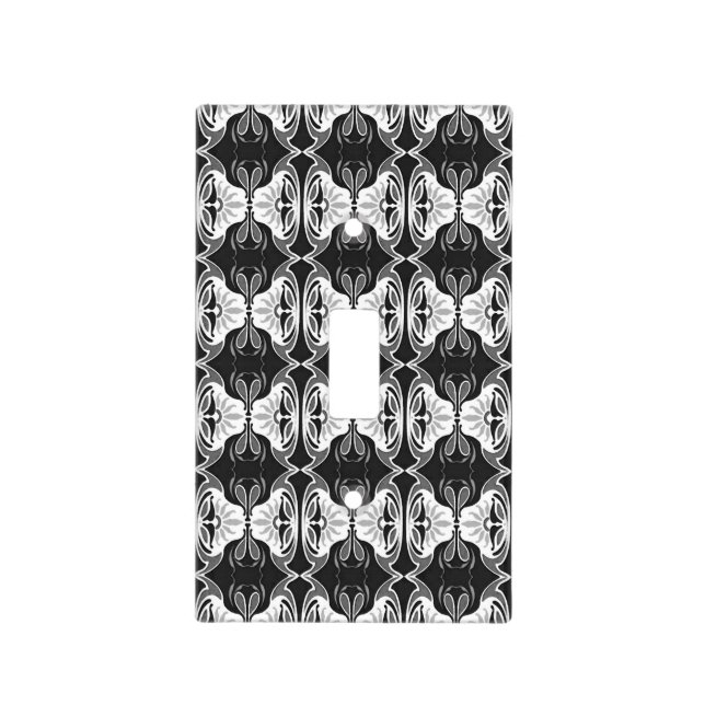 Art Deco wallpaper pattern - black and white Light Switch Cover (Front)