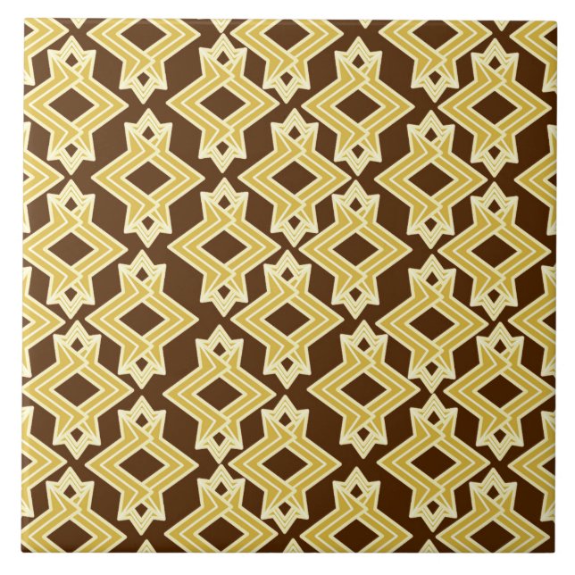 Art Deco Wallpaper Pattern, Brown and Gold Ceramic Tile (Front)