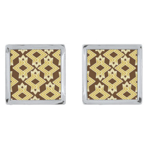 Art Deco Wallpaper Pattern, Brown and Gold Cufflinks