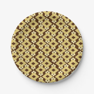 Art Deco Wallpaper Pattern, Brown and Gold Paper Plates