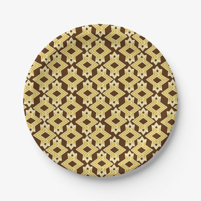 Art Deco Wallpaper Pattern, Brown and Gold Paper Plates (Front)