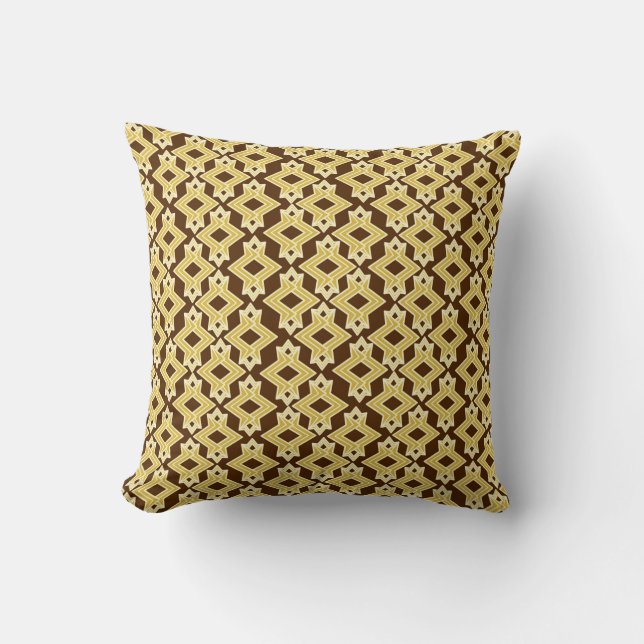 Art Deco Wallpaper Pattern, Brown and Gold Throw Pillow (Front)