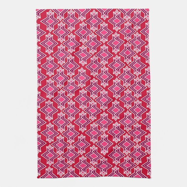 Art Deco Wallpaper Pattern, Burgundy Wine Kitchen Towel (Vertical)