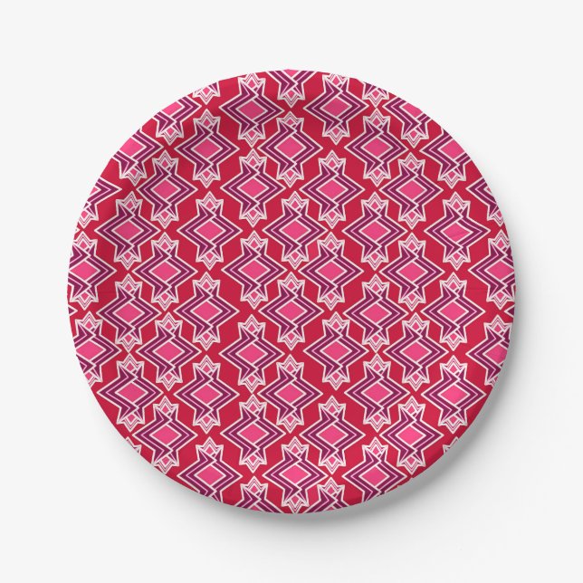 Art Deco Wallpaper Pattern, Burgundy Wine Paper Plates (Front)