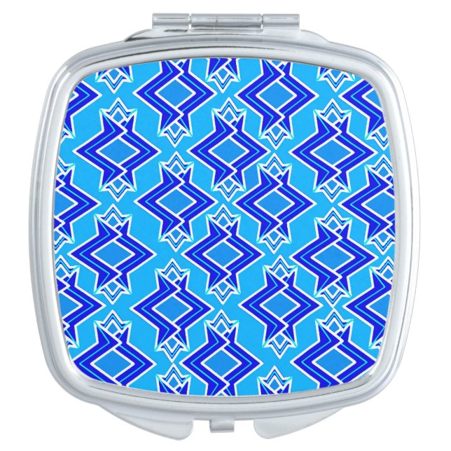 Art Deco Wallpaper Pattern, Cerulean Blue Compact Mirror (Front)