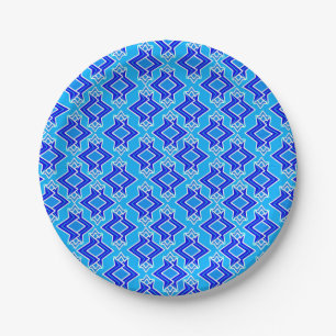 Art Deco Wallpaper Pattern, Cerulean Blue Paper Plates