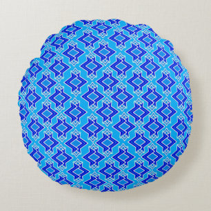 Art Deco Wallpaper Pattern, Cerulean Blue Round Pillow