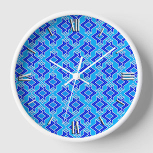 Art Deco Wallpaper Pattern, Cerulean Blue Wall Clock