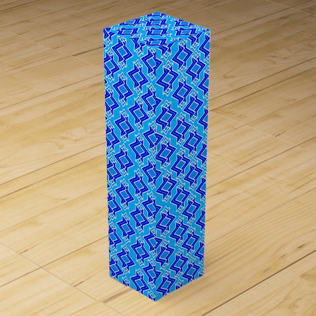Art Deco Wallpaper Pattern, Cerulean Blue Wine Box (Front)
