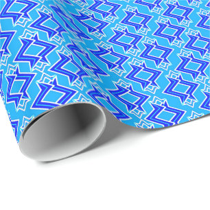 Art Deco Wallpaper Pattern, Cerulean Blue Wrapping Paper