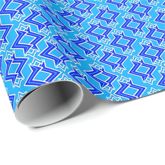 Art Deco Wallpaper Pattern, Cerulean Blue Wrapping Paper (Roll Corner)