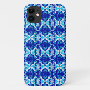 Art Deco wallpaper pattern - cobalt blue and white iPhone 11 Case