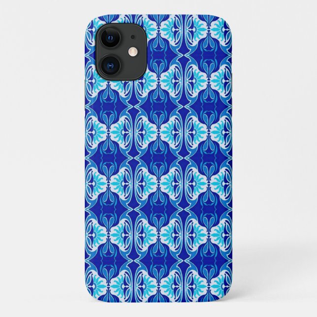 Art Deco wallpaper pattern - cobalt blue and white Case-Mate iPhone Case (Back)