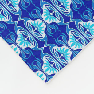 Art Deco wallpaper pattern - cobalt blue and white Fleece Blanket