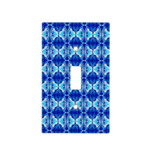 Art Deco wallpaper pattern - cobalt blue and white Light Switch Cover