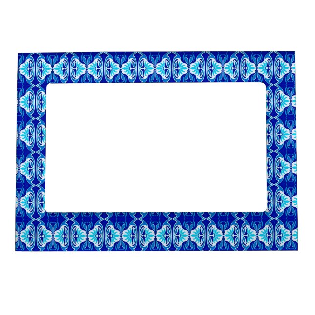 Art Deco wallpaper pattern - cobalt blue and white Magnetic Photo Frame (Front)