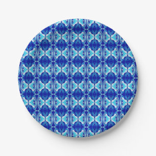 Art Deco wallpaper pattern - cobalt blue and white Paper Plates