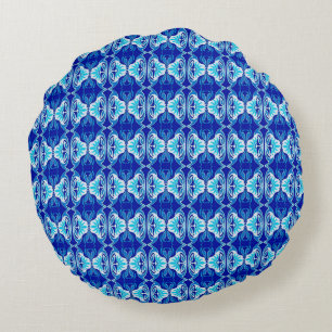 Art Deco wallpaper pattern - cobalt blue and white Round Pillow