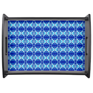 Art Deco wallpaper pattern - cobalt blue and white Serving Tray