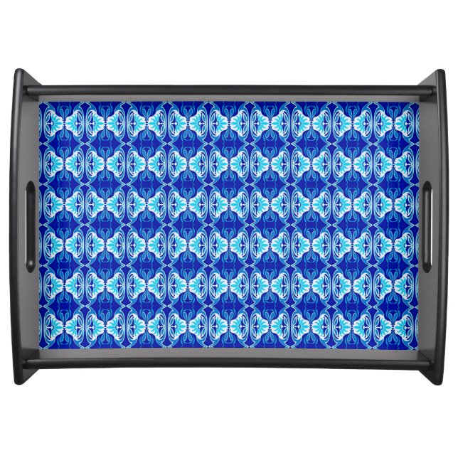 Art Deco wallpaper pattern - cobalt blue and white Serving Tray (Front)