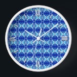 Art Deco wallpaper pattern - cobalt blue and white Wall Clock<br><div class="desc">A vintage,  Art Deco wallpaper / tiled pattern - shades of turquoise,  white and teal,  with a solid cobalt blue background</div>