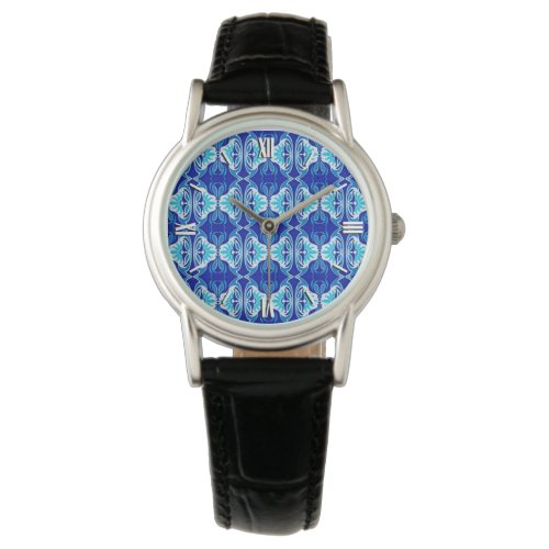 Art Deco wallpaper pattern _ cobalt blue and white Watch