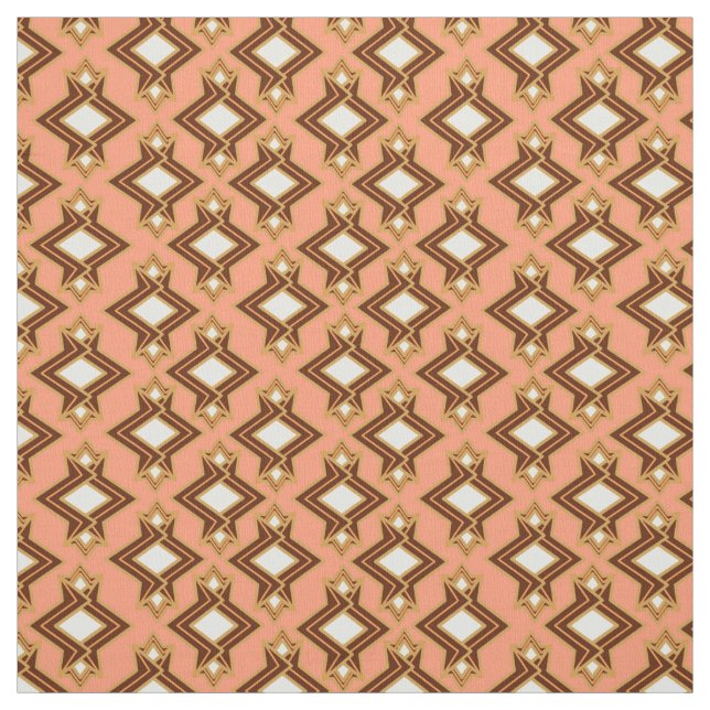 Art Deco Wallpaper Pattern, Coral and Brown Fabric (Swatch)