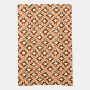 Art Deco Wallpaper Pattern, Coral and Brown Kitchen Towel