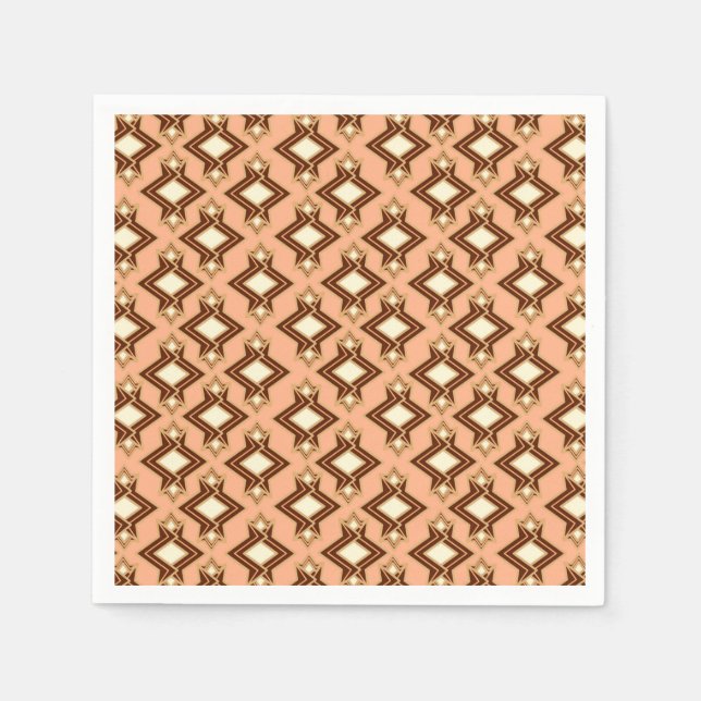 Art Deco Wallpaper Pattern, Coral and Brown Napkins (Front)