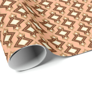 Art Deco Wallpaper Pattern, Coral and Brown Wrapping Paper