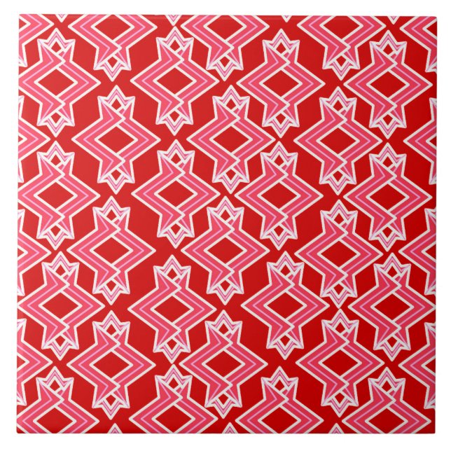 Art Deco Wallpaper Pattern, Dark Red and Pink Ceramic Tile (Front)