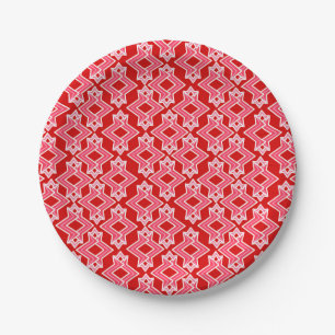 Art Deco Wallpaper Pattern, Dark Red and Pink Paper Plates