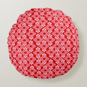Art Deco Wallpaper Pattern, Dark Red and Pink Round Pillow