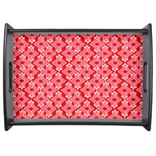 Art Deco Wallpaper Pattern, Dark Red and Pink Serving Tray