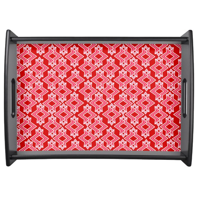 Art Deco Wallpaper Pattern, Dark Red and Pink Serving Tray (Front)