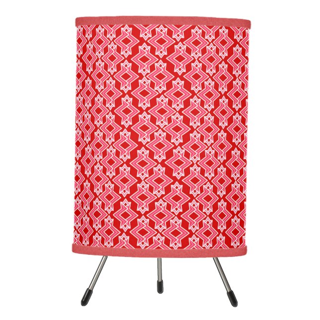 Art Deco Wallpaper Pattern, Dark Red and Pink Tripod Lamp (Front)