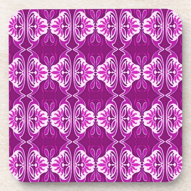 Art Deco wallpaper pattern - deep purple and white Drink Coaster (Front)