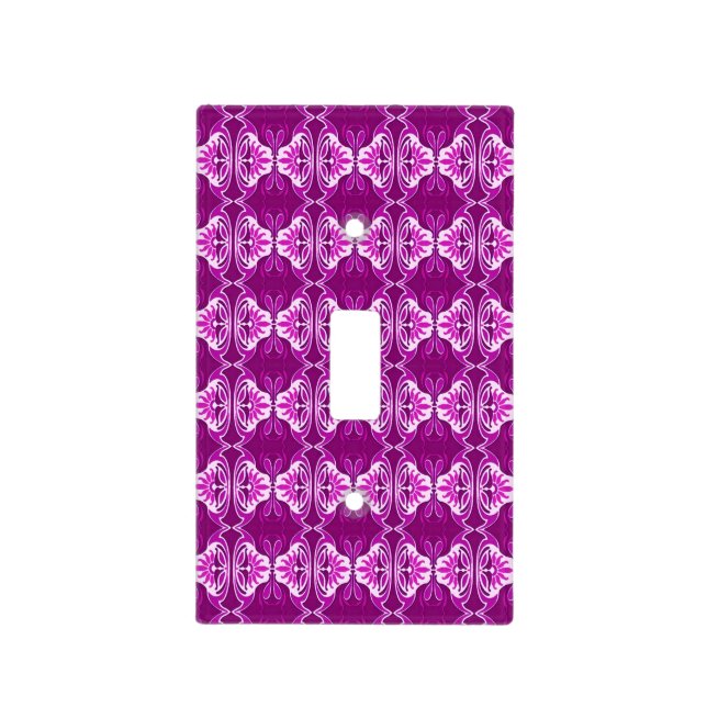 Art Deco wallpaper pattern - deep purple and white Light Switch Cover (Front)