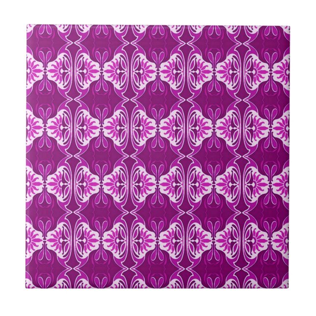 Art Deco wallpaper pattern - deep purple and white Tile (Front)