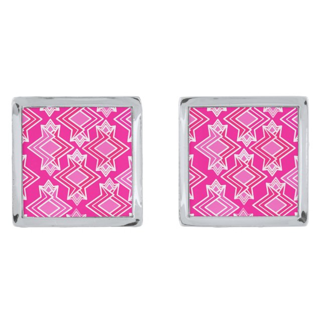 Art Deco Wallpaper Pattern, Fuchsia Pink Cufflinks (Front)