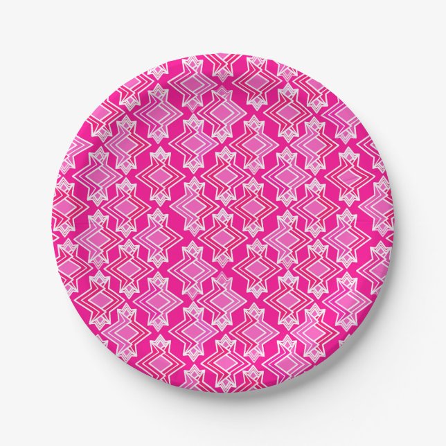 Art Deco Wallpaper Pattern, Fuchsia Pink Paper Plates (Front)