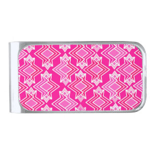 Art Deco Wallpaper Pattern, Fuchsia Pink Silver Finish Money Clip