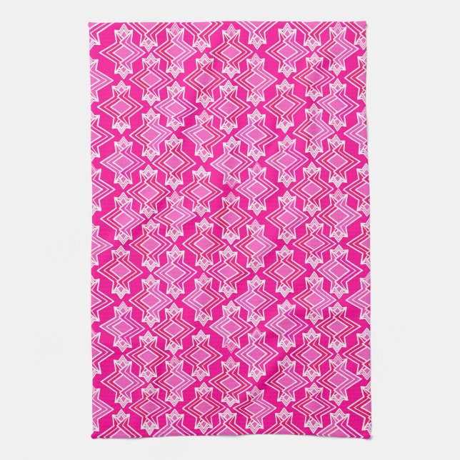 Art Deco Wallpaper Pattern, Fuchsia Pink Towel (Vertical)