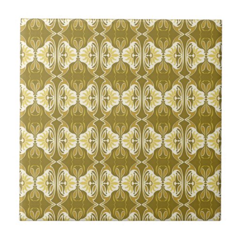 Art Deco wallpaper pattern _ gold and white Ceramic Tile